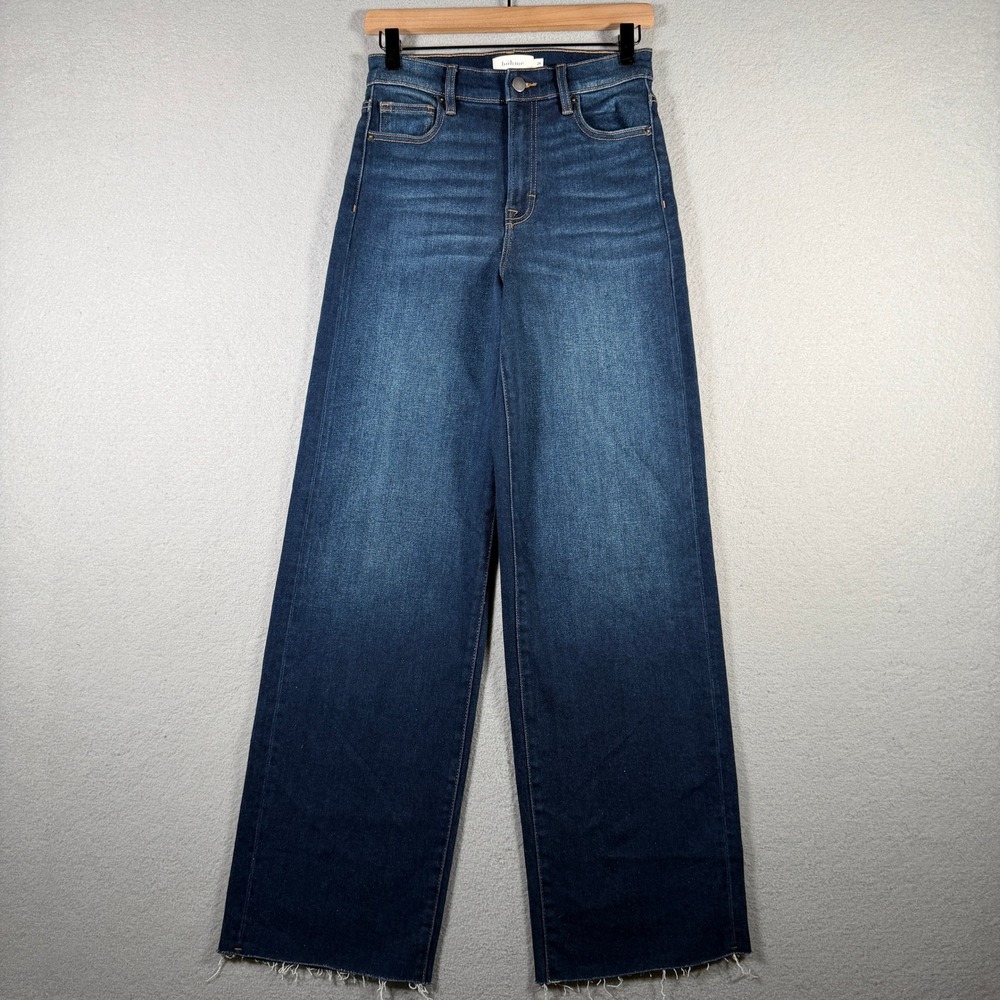 Böhme Womens High Rise Wide Leg Raw Hem Jeans Dark Wash Size 26 BH9148D-DK